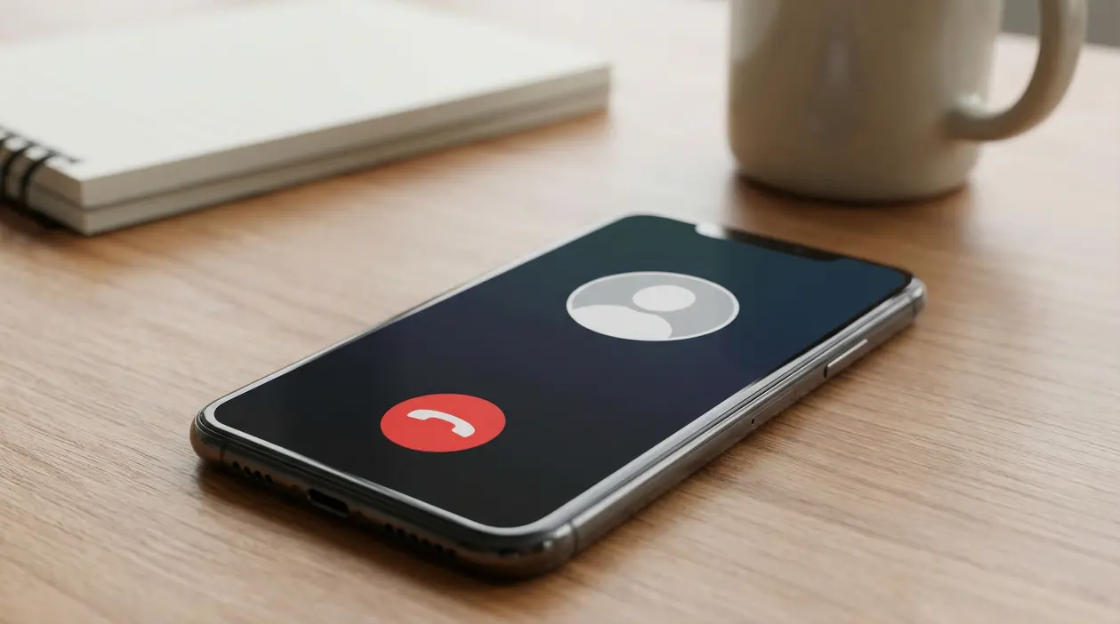 Smartphone su un tavolo riceve una chiamata da un numero sconosciuto